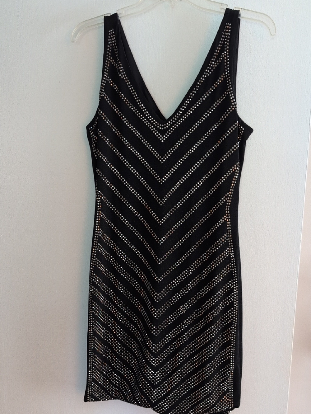 Black Studded V-Neck Sheath Dress
